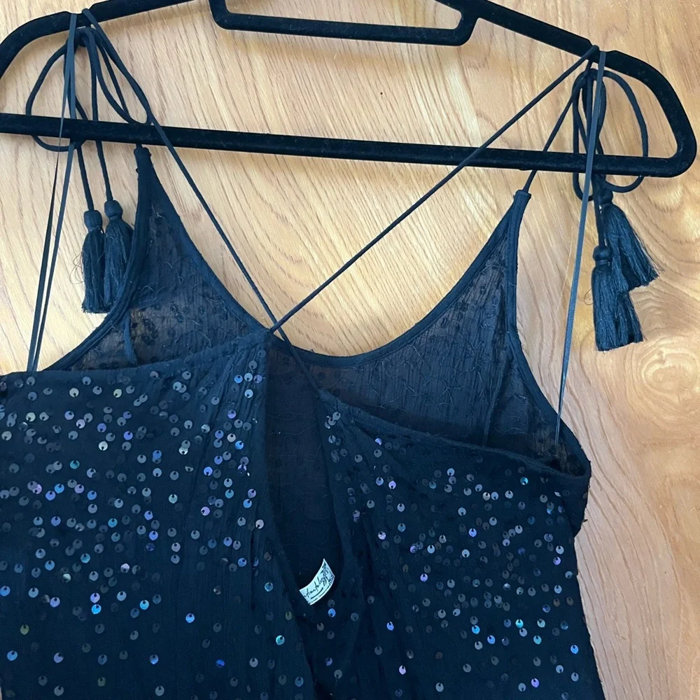 Free People Intimately Black sequin tie shoulder Mini Dress M - Picture 5 of 8